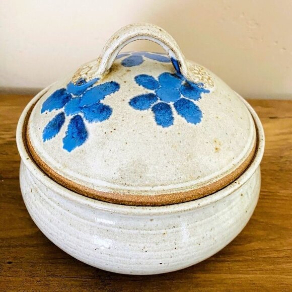 Vintage Other - Artisan Studio Pottery Covered Dish Bowl Lid Signed MJR